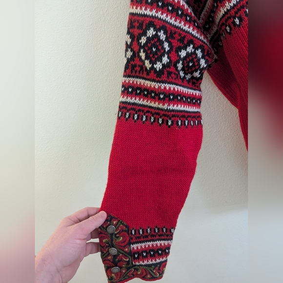 Red Patterned Cardigan Sweater - Picture 6 of 8